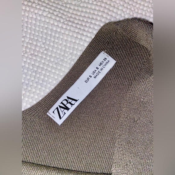 Women’s ZARA oversized kaki green knit deep‎ V open back maxi dress Size small - Picture 9 of 15
